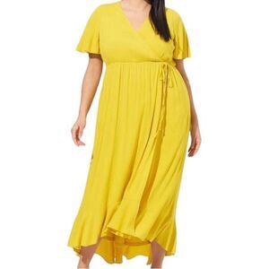 Torrid Maxi Rayon‎ Slub Surplice Wrap Dress Sulphur Plus Size 2X Boho Relax
